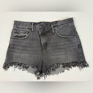 Good American 90s High Waist womens Fray Hem Denim Shorts In Black size 4/27